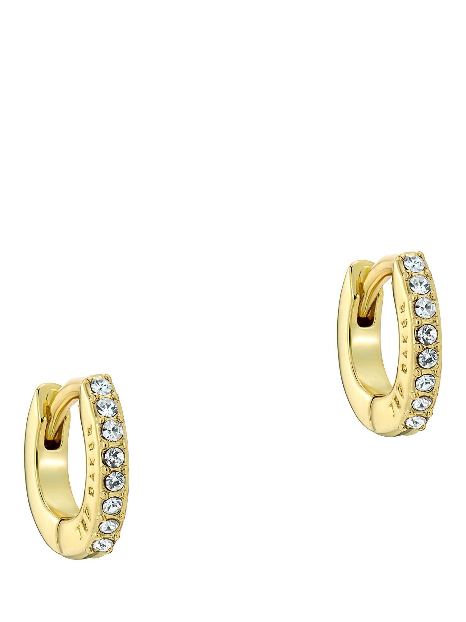 Product image 1 of 6, which shows Ted Baker Hettie Crystal Hoop Earrings, Gold
