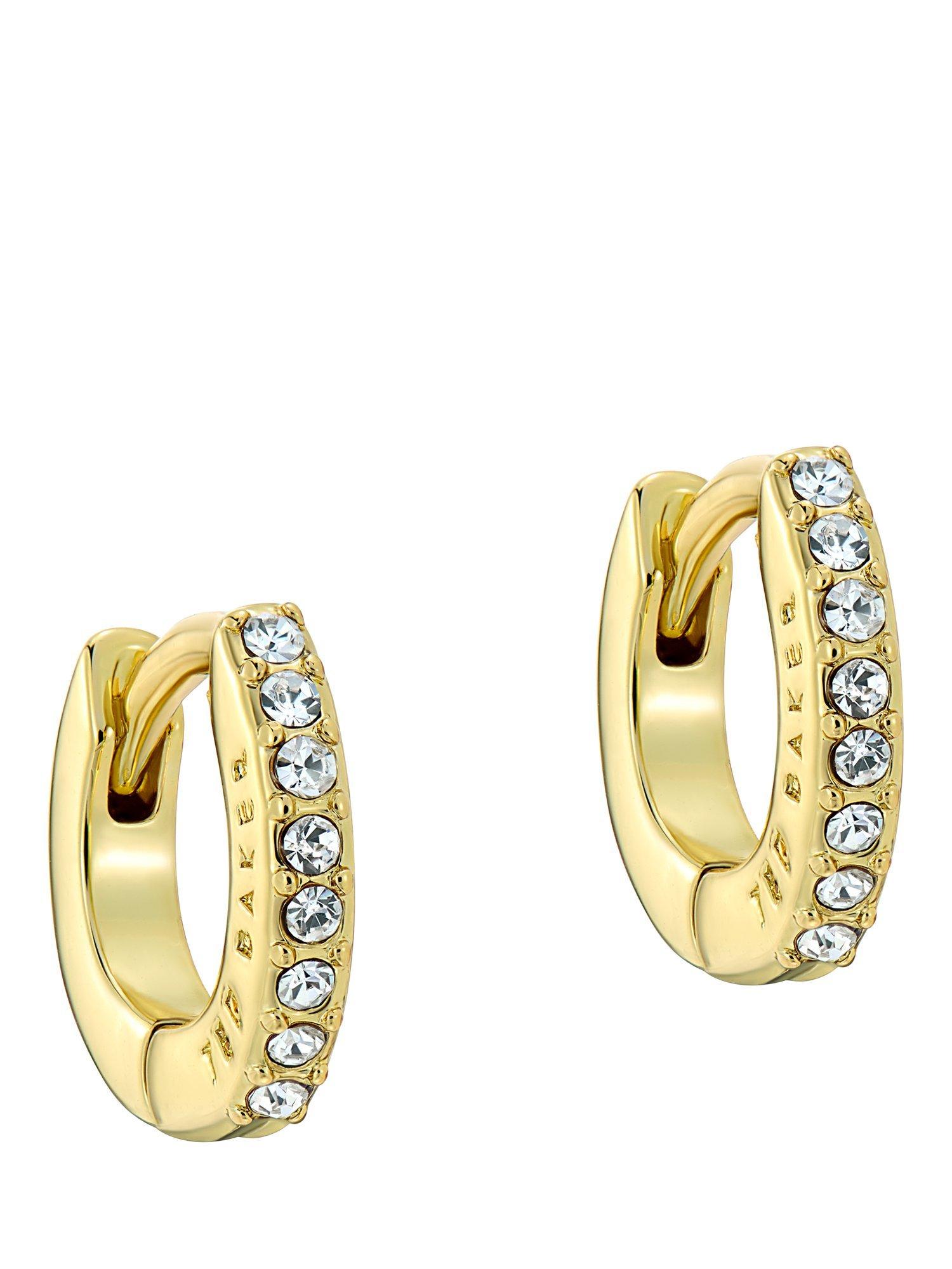Product image 3 of 6, which shows Ted Baker Hettie Crystal Hoop Earrings, Gold