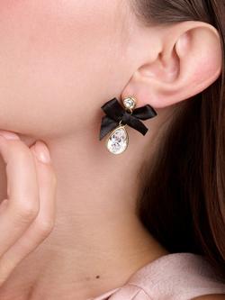Ted Baker Ritala Ribbon Bow Crystal Drop Earrings, Gold/Black - view 2, Gold/Black