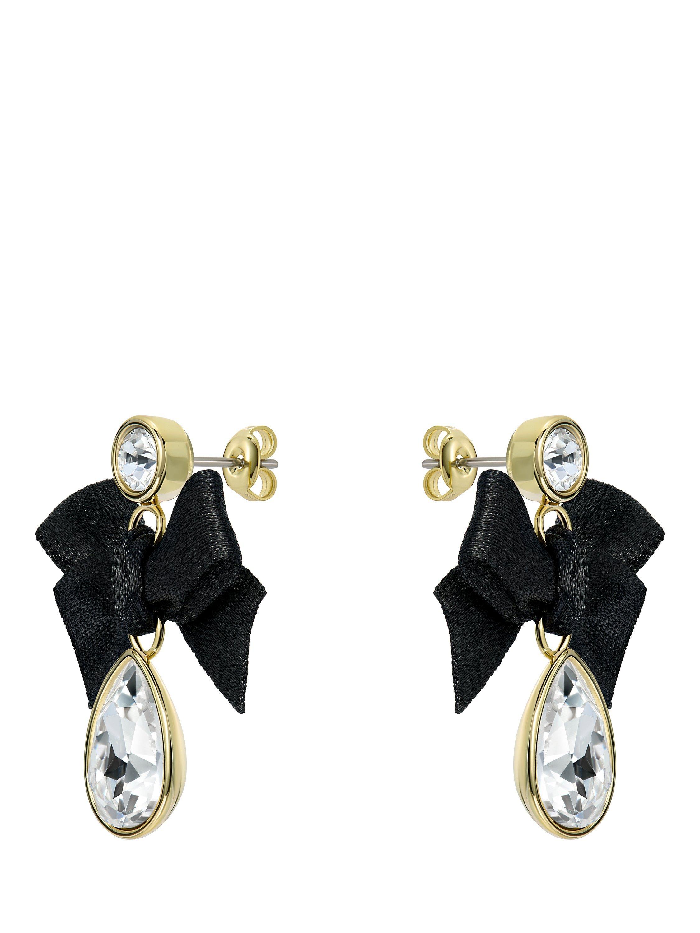 Product image 3 of 6, which shows Ted Baker Ritala Ribbon Bow Crystal Drop Earrings, Gold/Black
