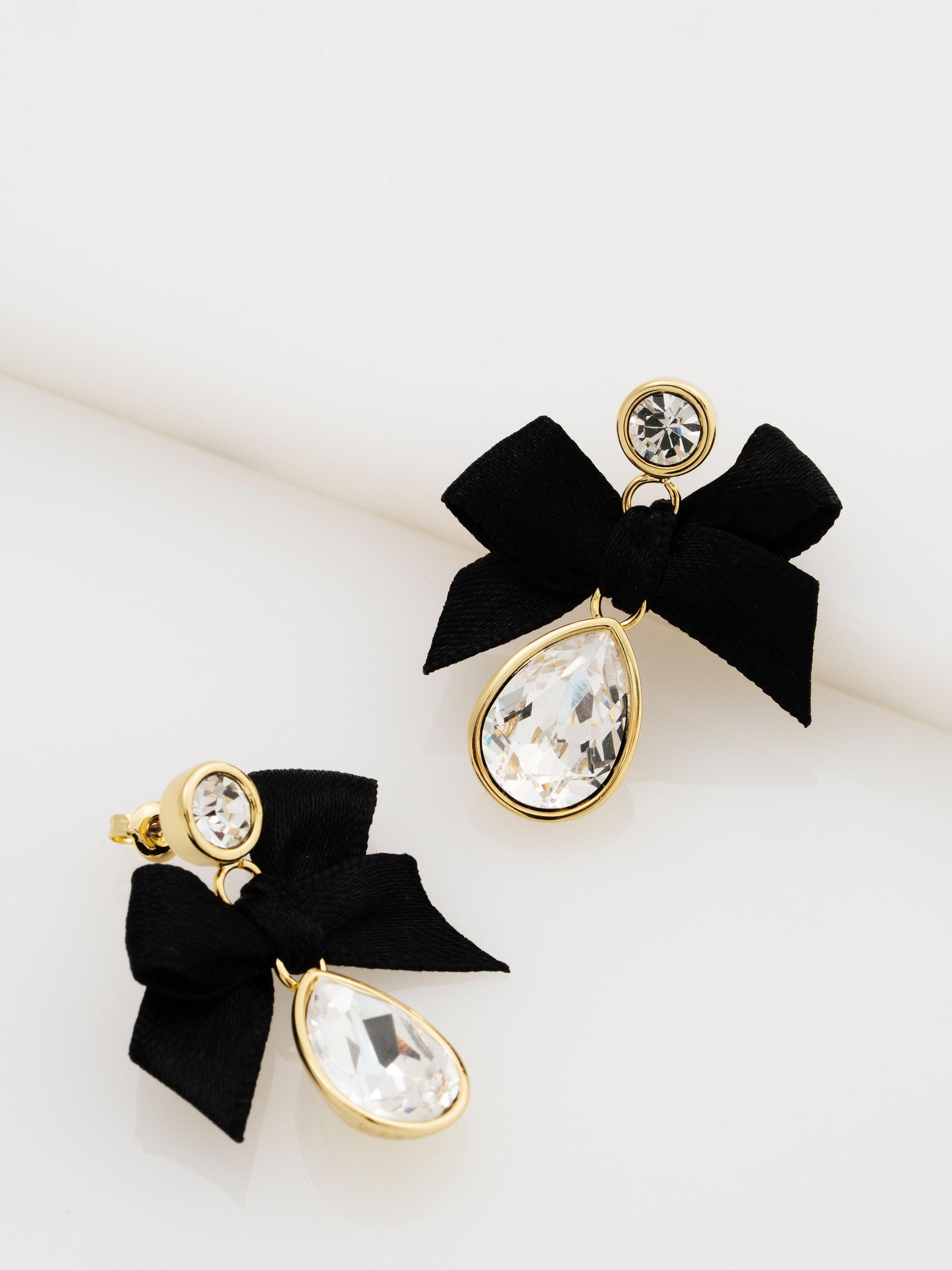 Product image 4 of 6, which shows Ted Baker Ritala Ribbon Bow Crystal Drop Earrings, Gold/Black
