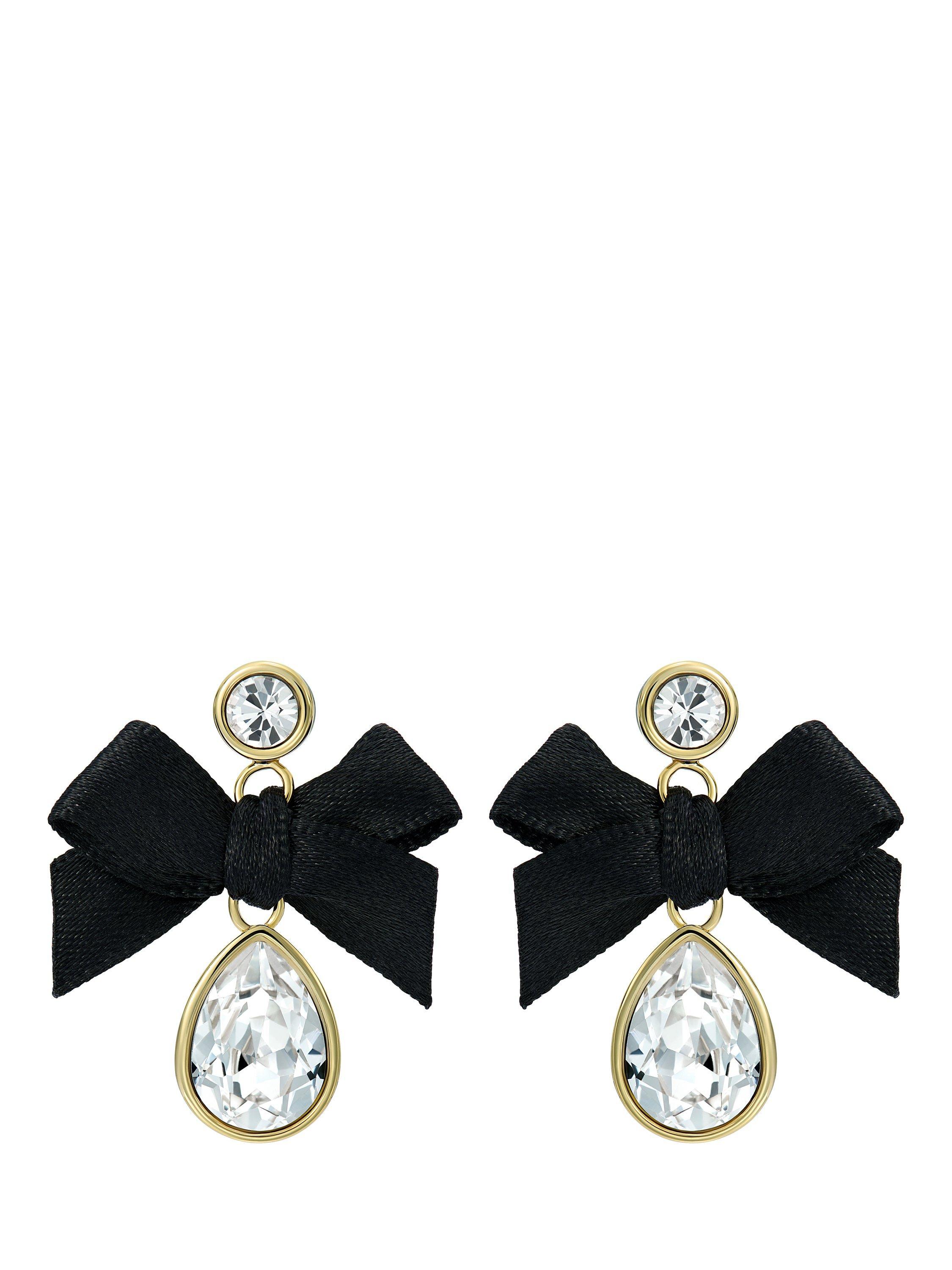 Product image 5 of 6, which shows Ted Baker Ritala Ribbon Bow Crystal Drop Earrings, Gold/Black