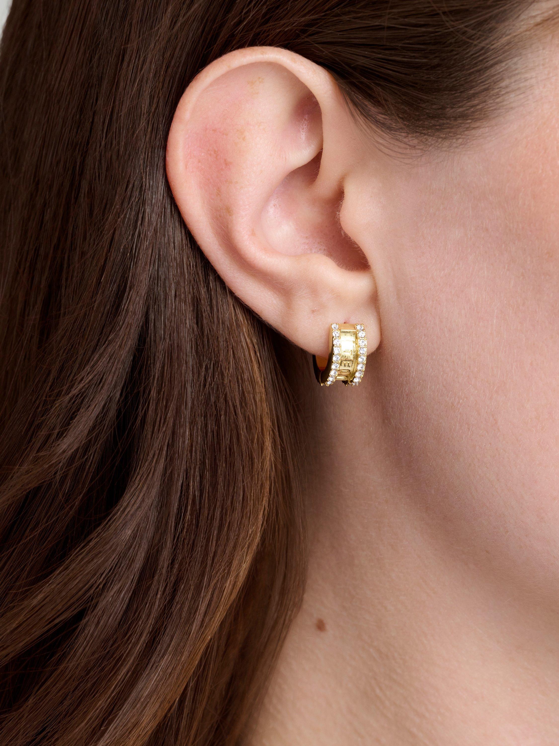 Product image 2 of 6, which shows Ted Baker Rosy Crystal Roll Huggie Earrings, Gold