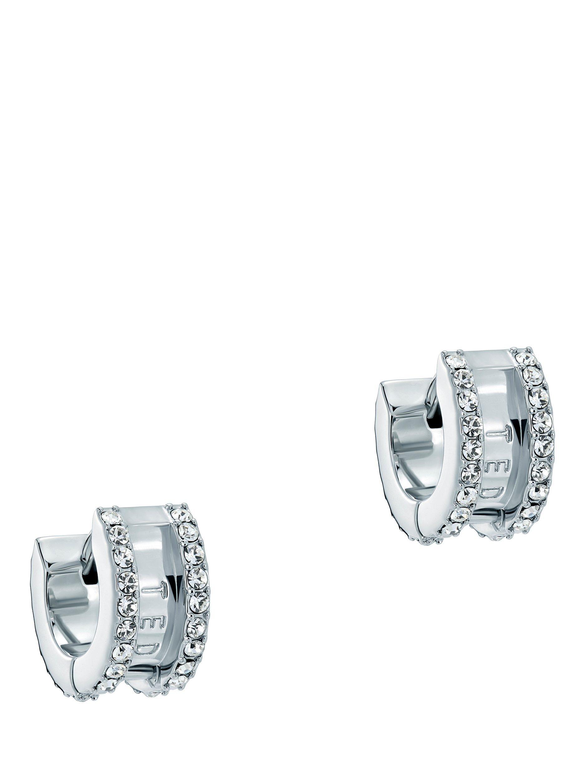 Product image 1 of 6, which shows Ted Baker Rosy Crystal Roll Huggie Earrings, Silver