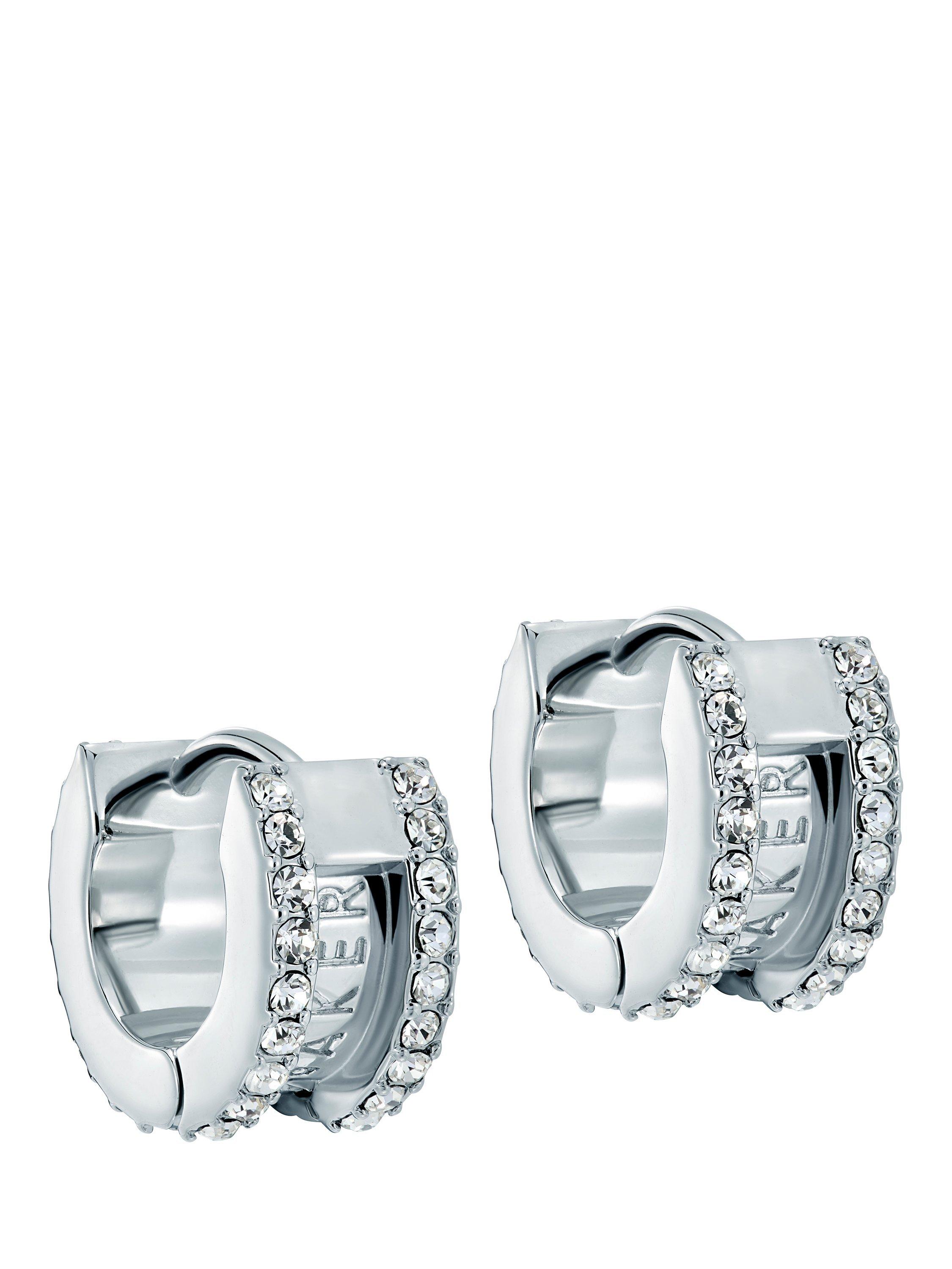 Product image 5 of 6, which shows Ted Baker Rosy Crystal Roll Huggie Earrings, Silver