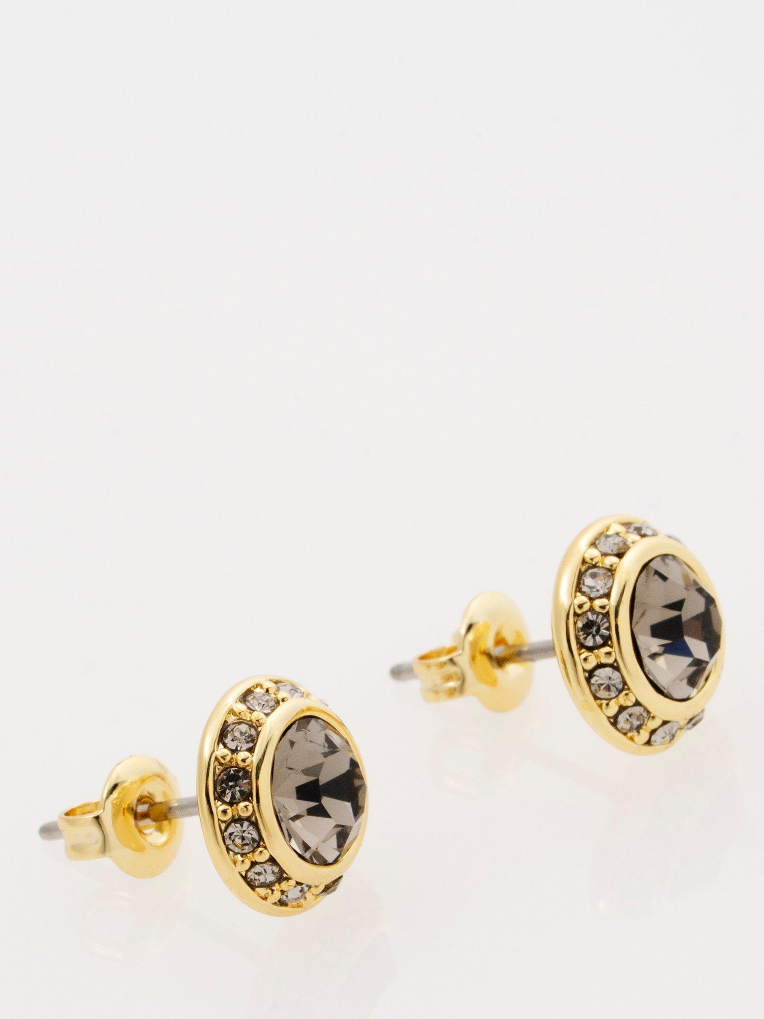 Product image 5 of 7, which shows Ted Baker Soletia Solitaire Sparkle Crystal Stud Earrings, Gold/Black