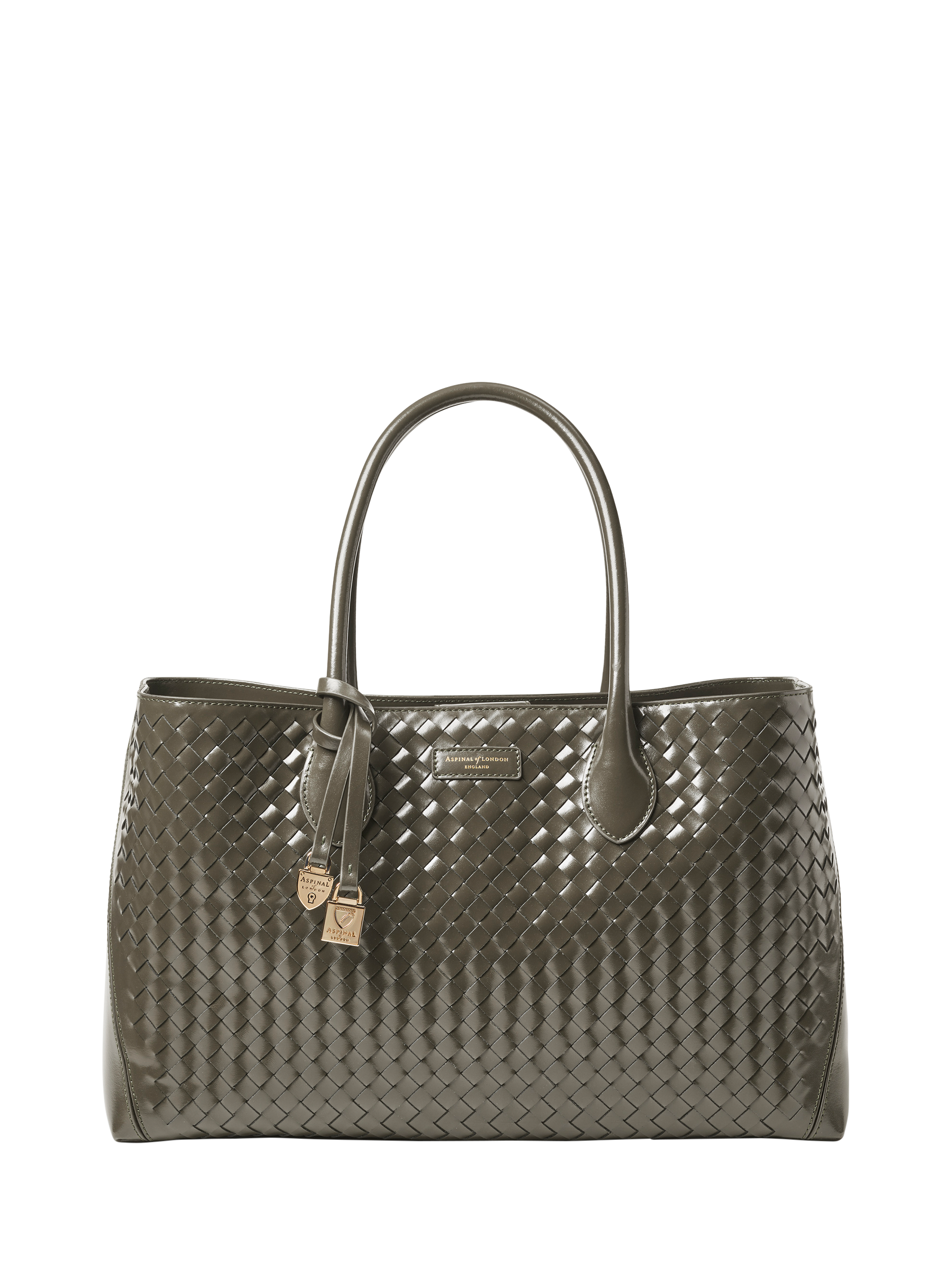 Product image 1 of 8, which shows Aspinal of London Leather Tote Bag, Evergreen