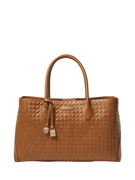 Aspinal of London Woven Leather Tote Bag, Tan, Tan