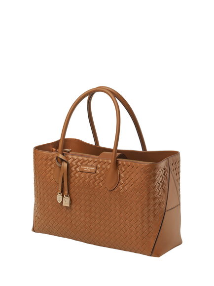 Aspinal of London Woven Leather Tote Bag, Tan - view 2, Tan
