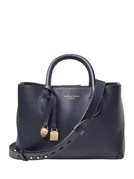 Aspinal of London Midi London Leather Tote Bag, Navy, Navy