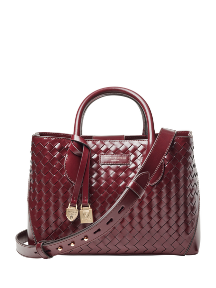 Aspinal of London Woven Leather Midi Tote Bag, Burgundy