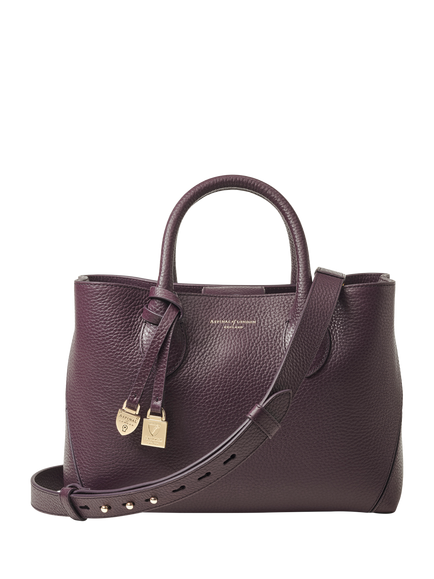 Aspinal of London Midi London Leather Tote Bag, Navy, Fig