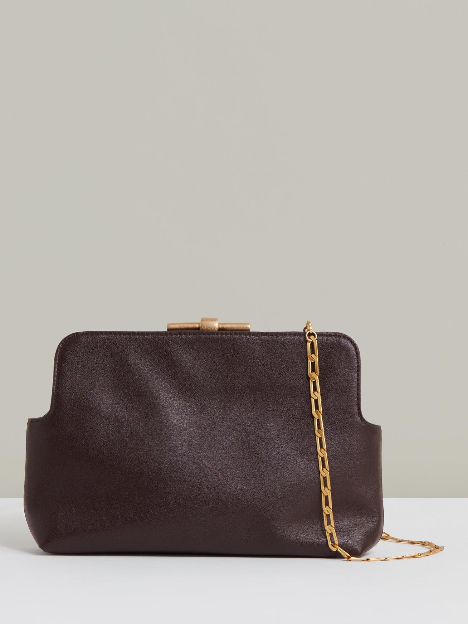 Product image 1 of 5, which shows Reiss Bethany Leather Clutch Bag, Burgundy