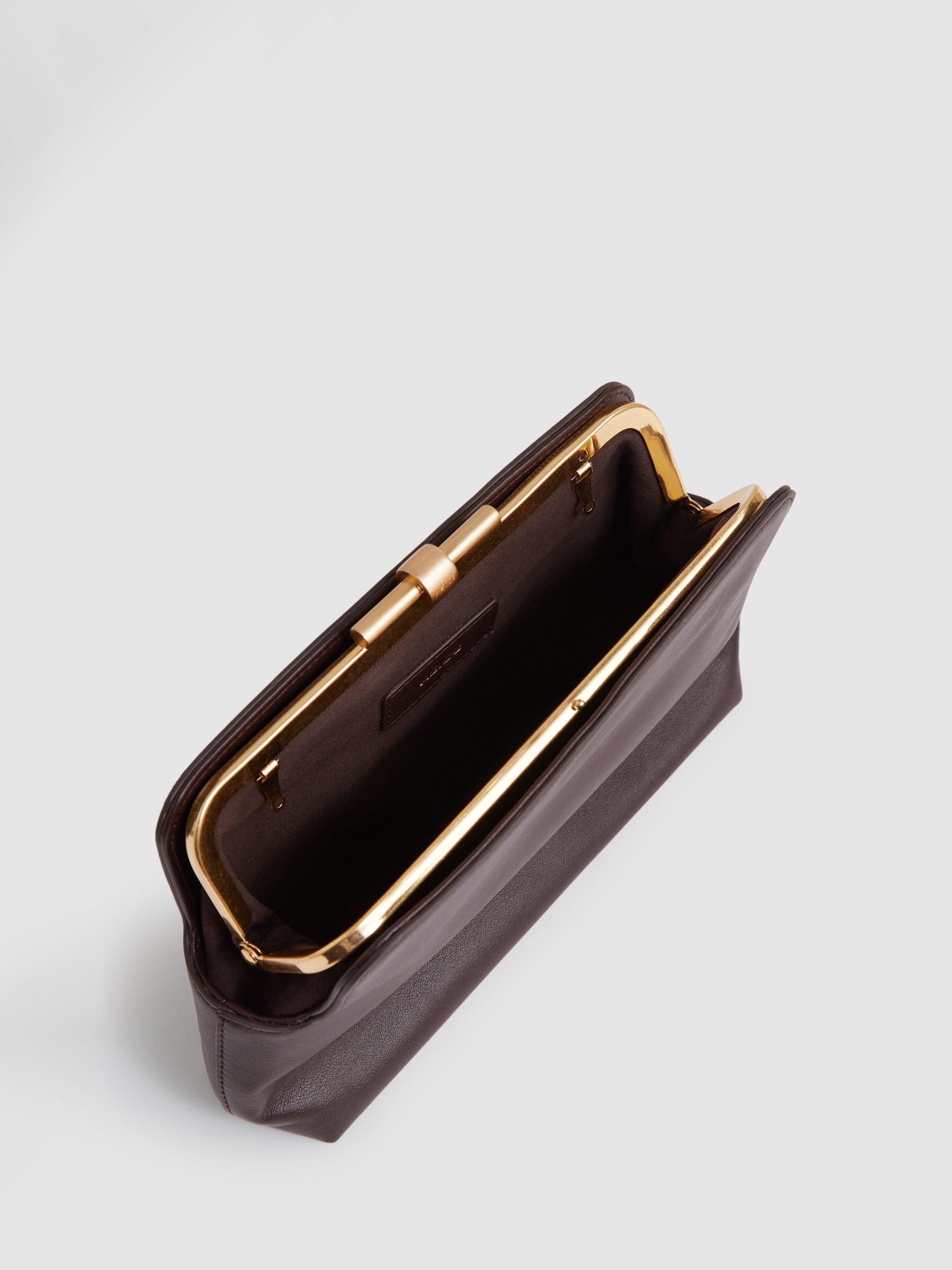 Product image 4 of 5, which shows Reiss Bethany Leather Clutch Bag, Burgundy