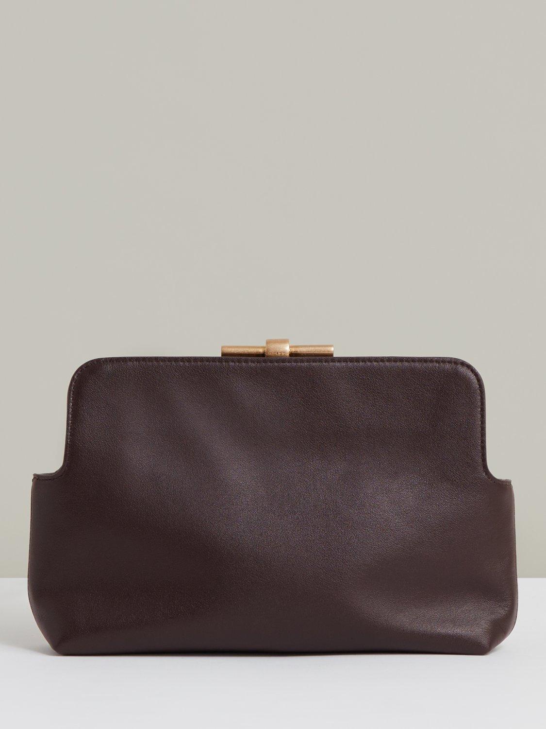 Product image 5 of 5, which shows Reiss Bethany Leather Clutch Bag, Burgundy