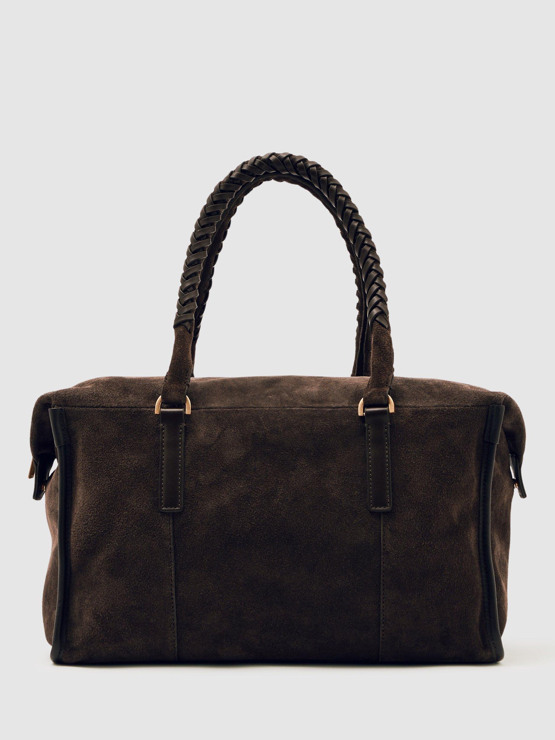 Product image 1 of 4, which shows Reiss Edie Suede Duffle Bag, Chocolate