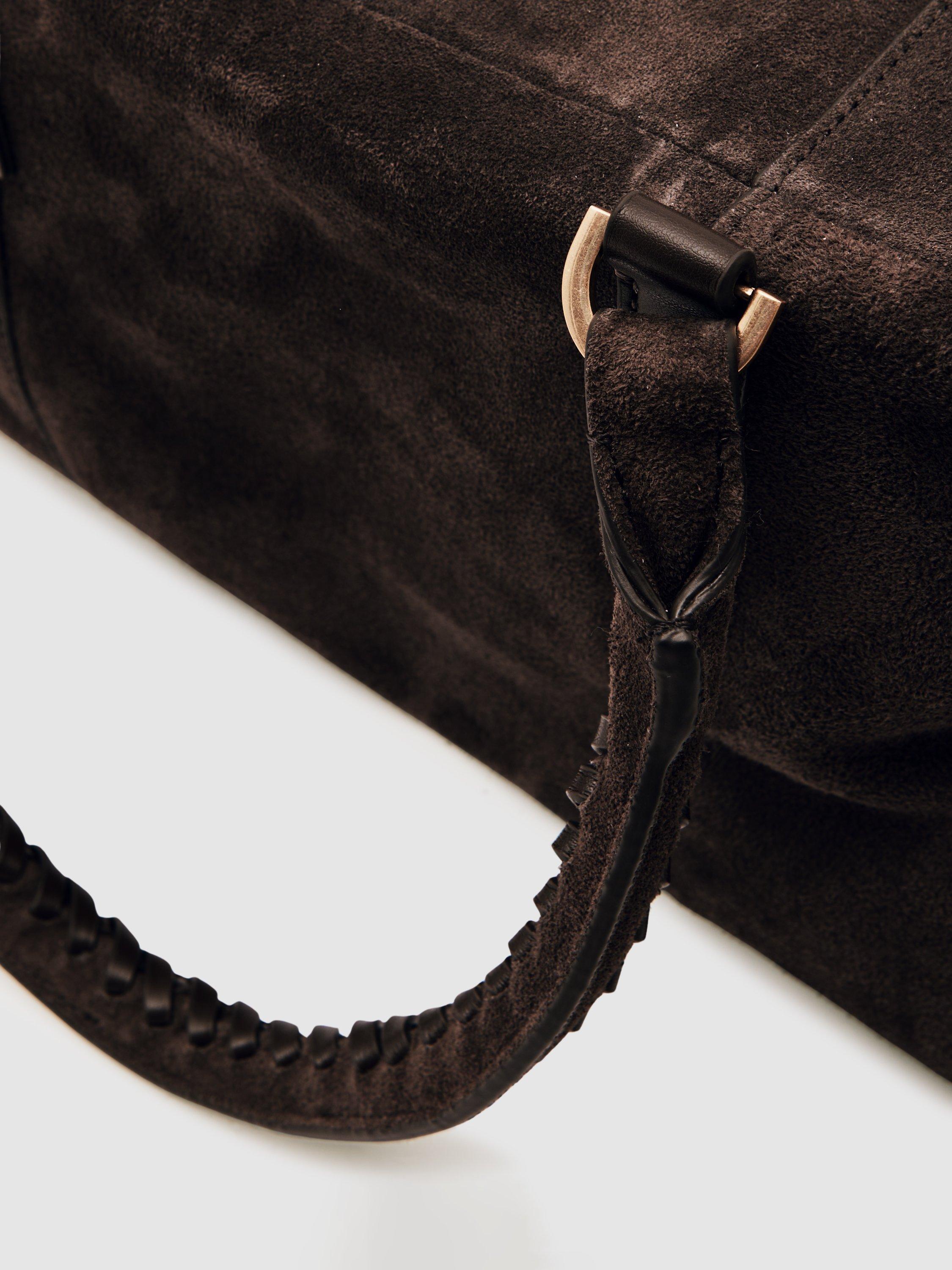 Product image 2 of 4, which shows Reiss Edie Suede Duffle Bag, Chocolate