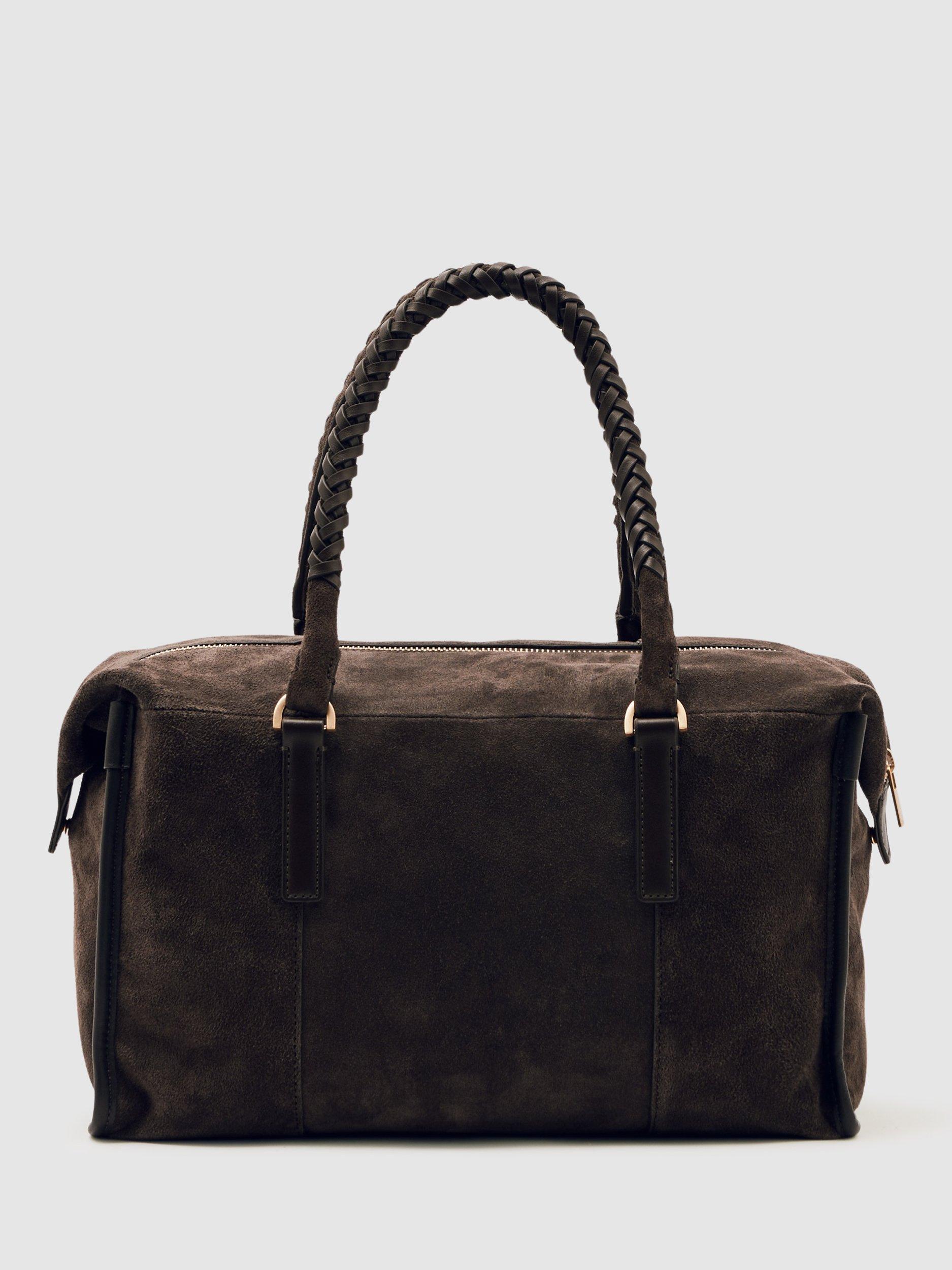 Product image 4 of 4, which shows Reiss Edie Suede Duffle Bag, Chocolate