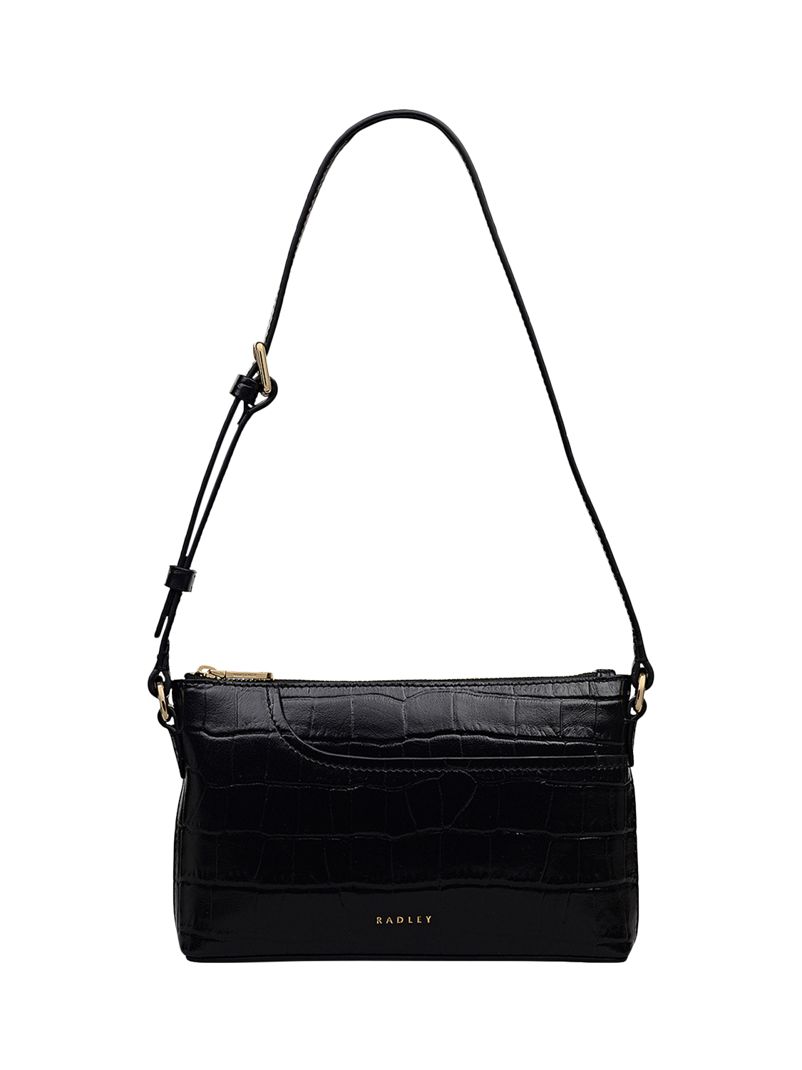 Product image 1 of 5, which shows Radley Pockets Faux Croc Mini Shoulder Bag, Black