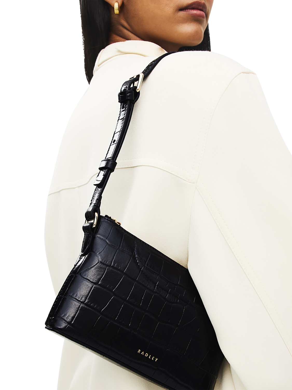 Product image 5 of 5, which shows Radley Pockets Faux Croc Mini Shoulder Bag, Black