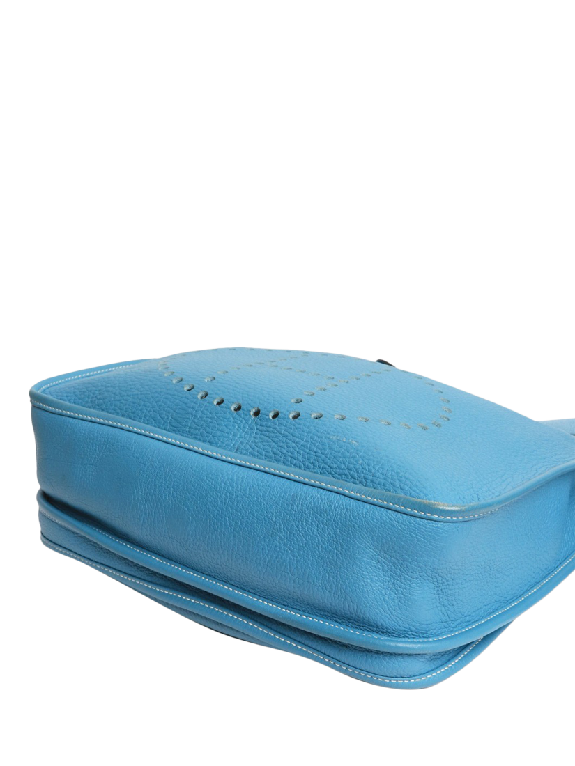 Product image 4 of 9, which shows Pre-loved Hermès Evelyne PM Clemence Leather Shoulder Bag, Blue