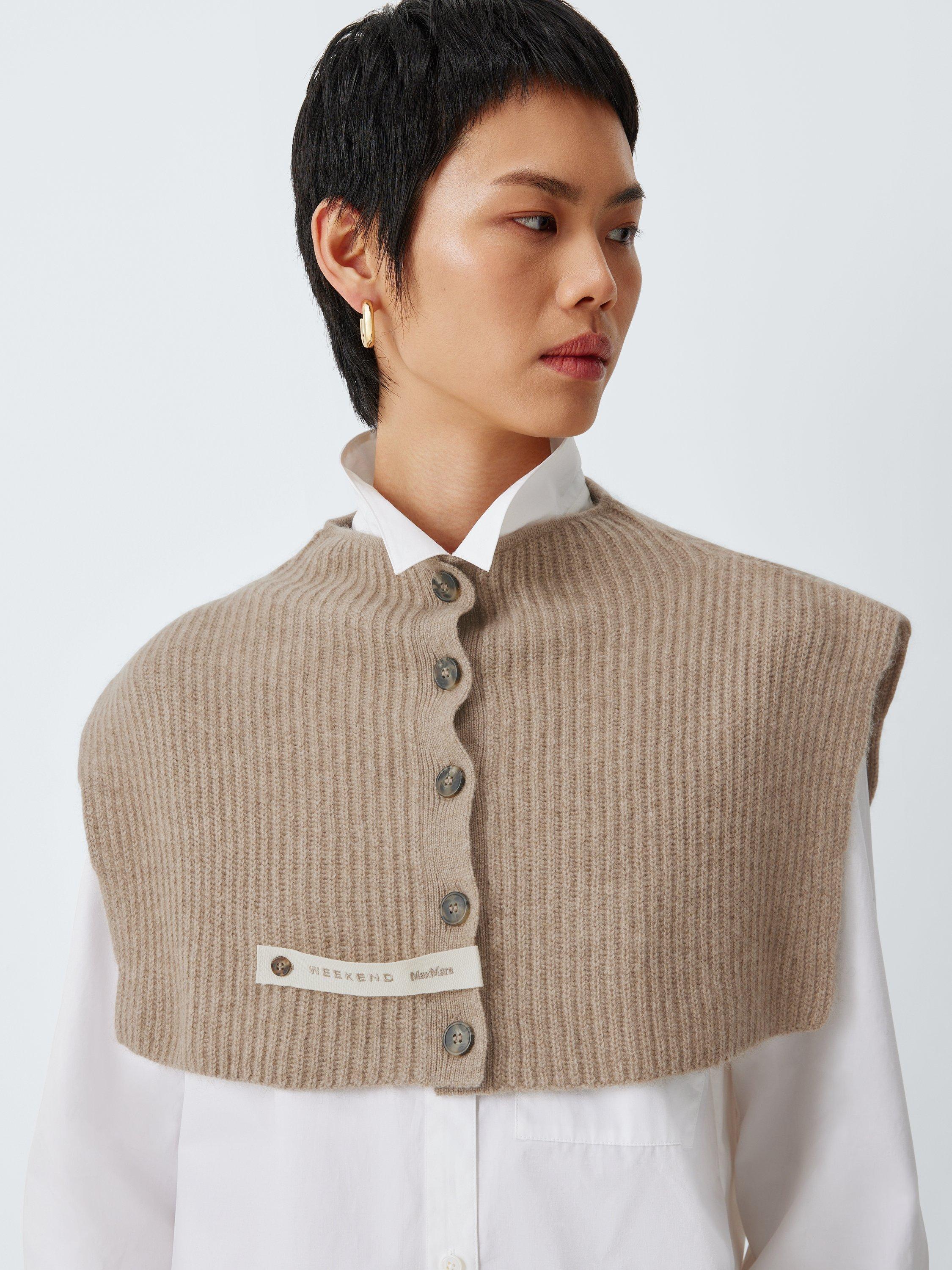 Product image 1 of 4, which shows Weekend MaxMara Cashmere Rib Knit Buttoned Snood Collar, Brown