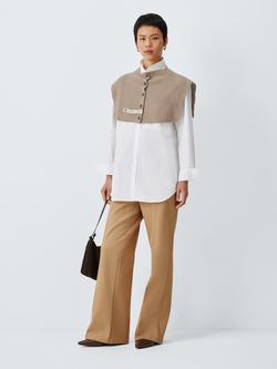 Weekend MaxMara Cashmere Rib Knit Buttoned Snood Collar, Brown - view 2, Brown