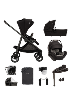 Nuna SWIV Pushchair, LYTL Carrycot, ARRA Flex Car Seat and BASE Curv with Accessories Bundle, Caviar, 