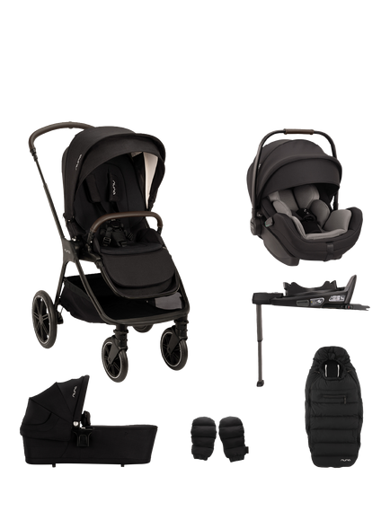 Nuna TRIV lx All Seasons Pushchair Set with ARRA Flex Car Seat & BASE Curv Bundle, Caviar, Caviar