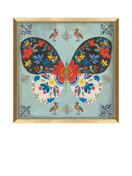 John Lewis Aimee Wilson 'Frida Butterfly' Framed Print, 32 x 32cm, Blue/Gold, Multi