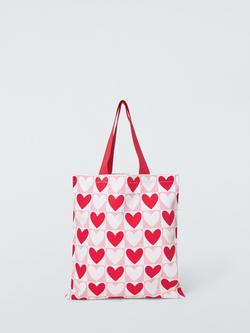 John Lewis Hearts Cotton Tote Bag, Pink/Red - view 2, Pink/Red