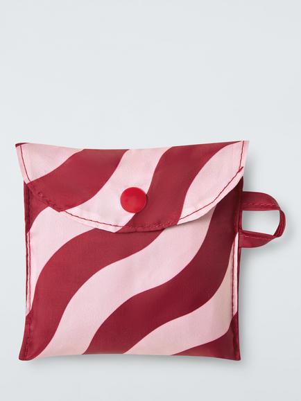 John Lewis Reusable Bag in Pouch, Pink/Red Wiggle - view 2, Pink/Red