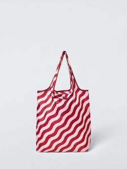 John Lewis Reusable Bag in Pouch, Pink/Red Wiggle - view 2, Pink/Red