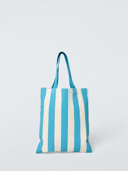 John Lewis Stripe Cotton Tote Bag, Teal - view 2, Teal