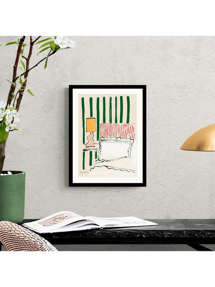 John Lewis Lucy Deaner 'Striped Green Bedroom' Framed Print & Mount, 42 x 32cm - view 2, Multi