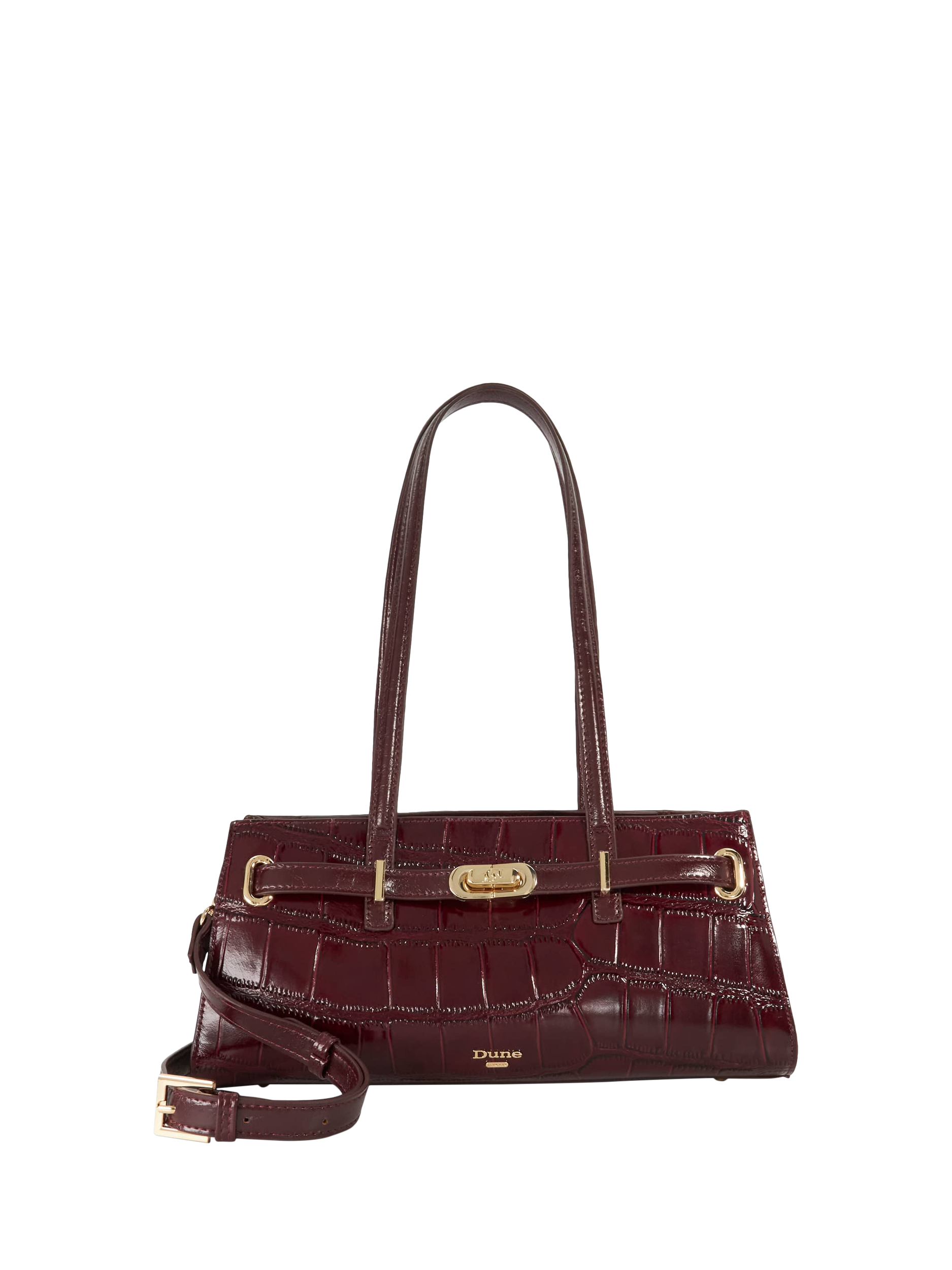 Product image 1 of 5, which shows Dune London Depend Leather Shoulder Bag, Burgundy