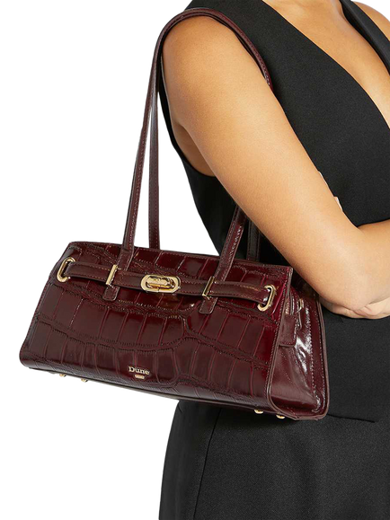 Dune London Depend Leather Shoulder Bag, Burgundy - view 2, Burgundy