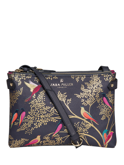Sara Miller Zipped Crossbody Bag, Smokey Blue Birds, Smokey Blue Birds