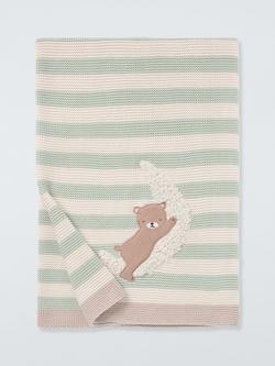John Lewis Daydream Bear Stripe Blanket, Green, Green
