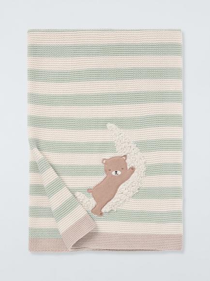 John Lewis Daydream Bear Stripe Blanket, Green, Green