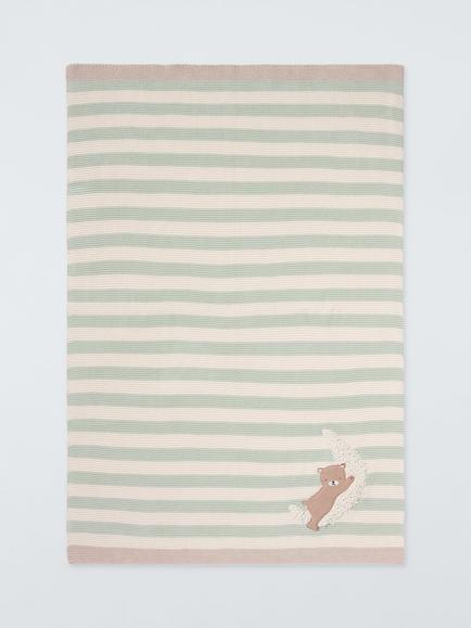 John Lewis Daydream Bear Stripe Blanket, Green - view 2, Green