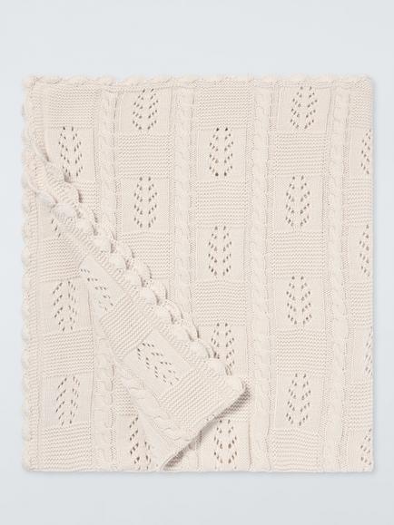 John Lewis Scallop Trim Knitted Blanket, Natural