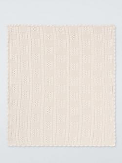 John Lewis Scallop Trim Knitted Blanket - view 2, Natural