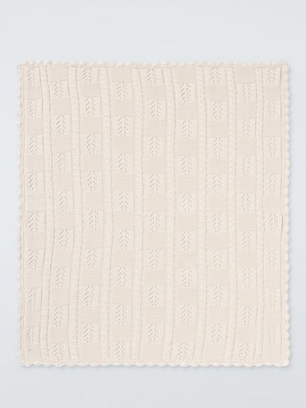 John Lewis Scallop Trim Knitted Blanket - view 2, Natural