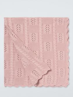 John Lewis Scallop Trim Knitted Blanket, Pink