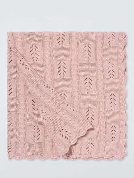 John Lewis Scallop Trim Knitted Blanket, Pink