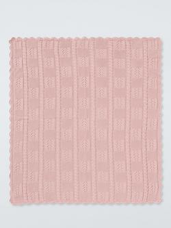 John Lewis Scallop Trim Knitted Blanket - view 2, Pink
