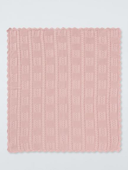 John Lewis Scallop Trim Knitted Blanket - view 2, Pink