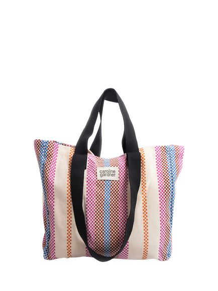 Caroline Gardner Check Stripe Tote Bag, Check Stripe - view 2, Check Stripe