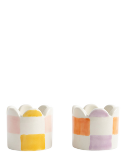 Caroline Gardner Check Stoneware Egg Cups, Pack of 2, Multi, Multi